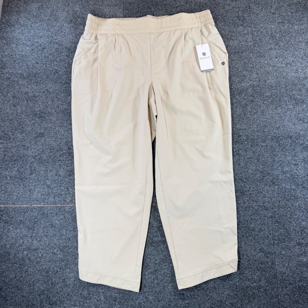 Apana Yoga Lifestyle Pants Womens XL Silverlining Beige Cropped AF3997 New